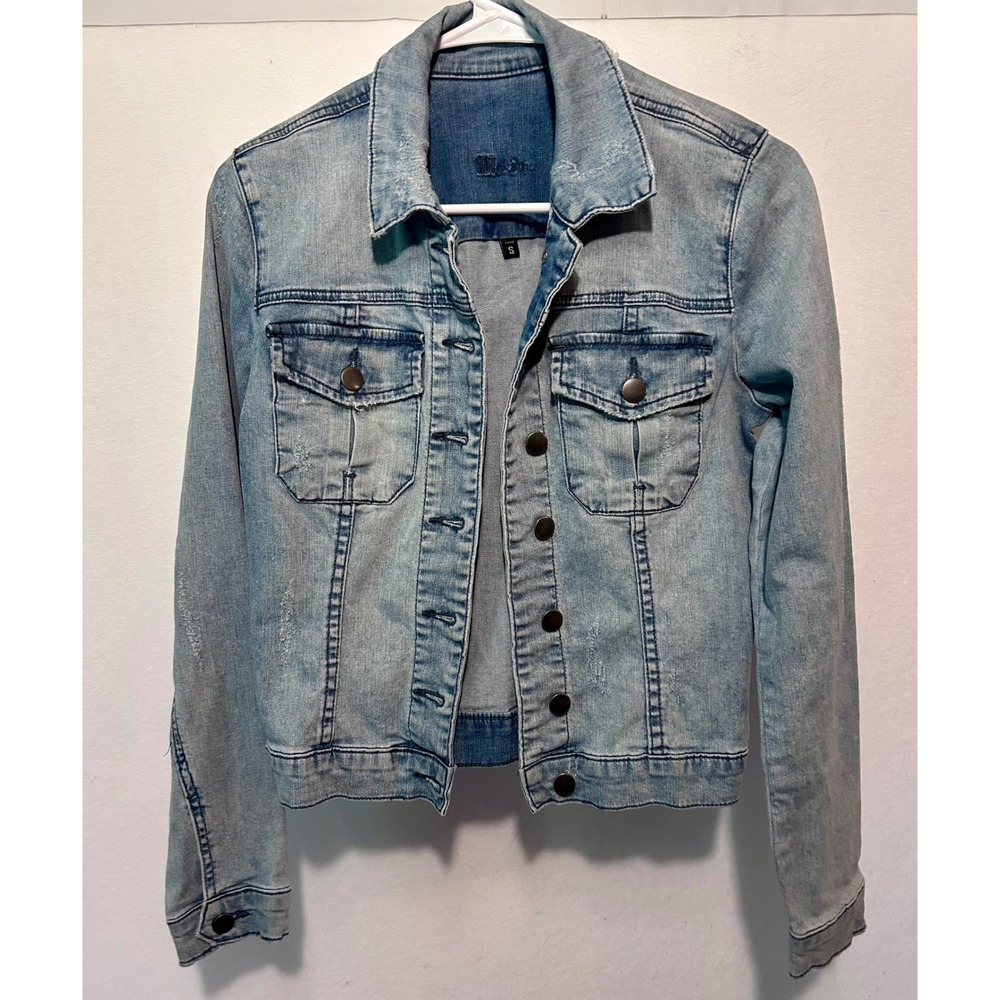 Kut‎ from the Kloth Womens Denim Jacket Light Wash Distressed Blue Size S